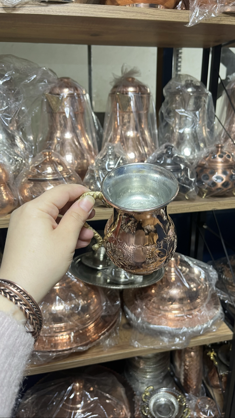 Keskili Çiçek Desenli Bakır Bardak
