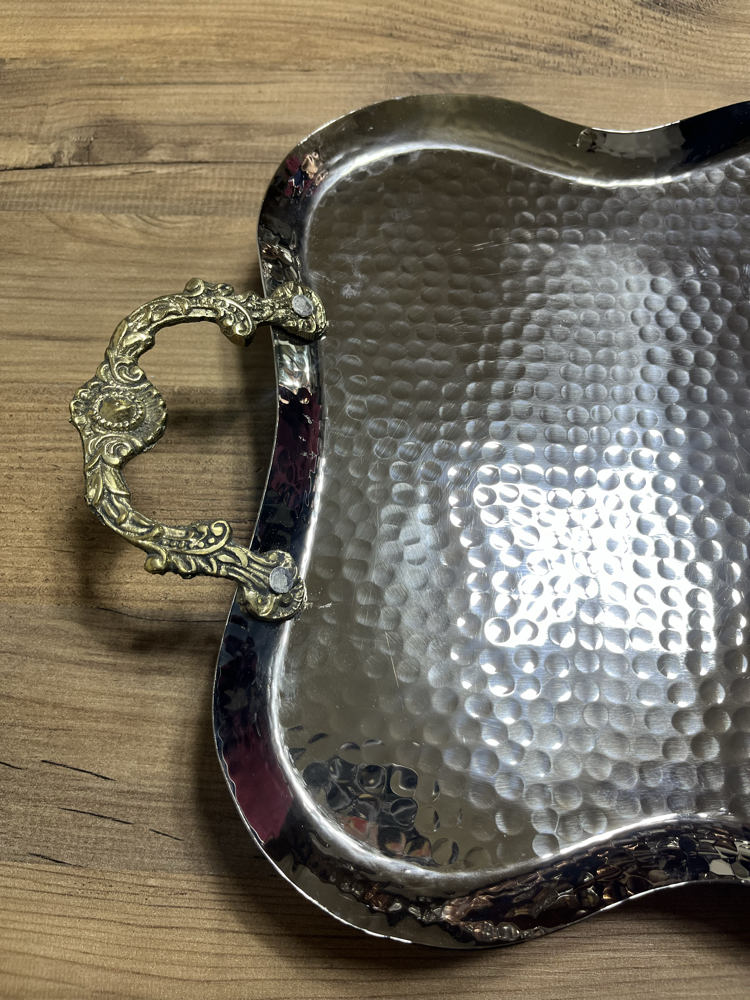 Dövme Bakır Çay Tepsisi