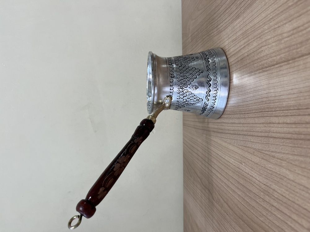 Kalaylı Eskitme Üzüm Desenli Bakır Cezve 