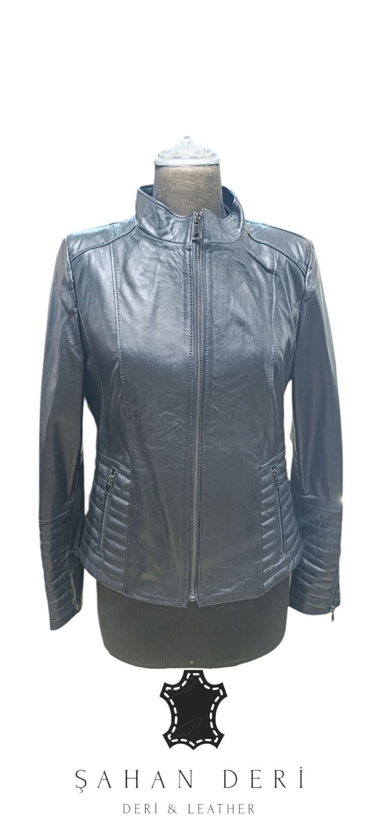 KADIN SİYAH SPOR DERİ CEKET MODEL NO MT1