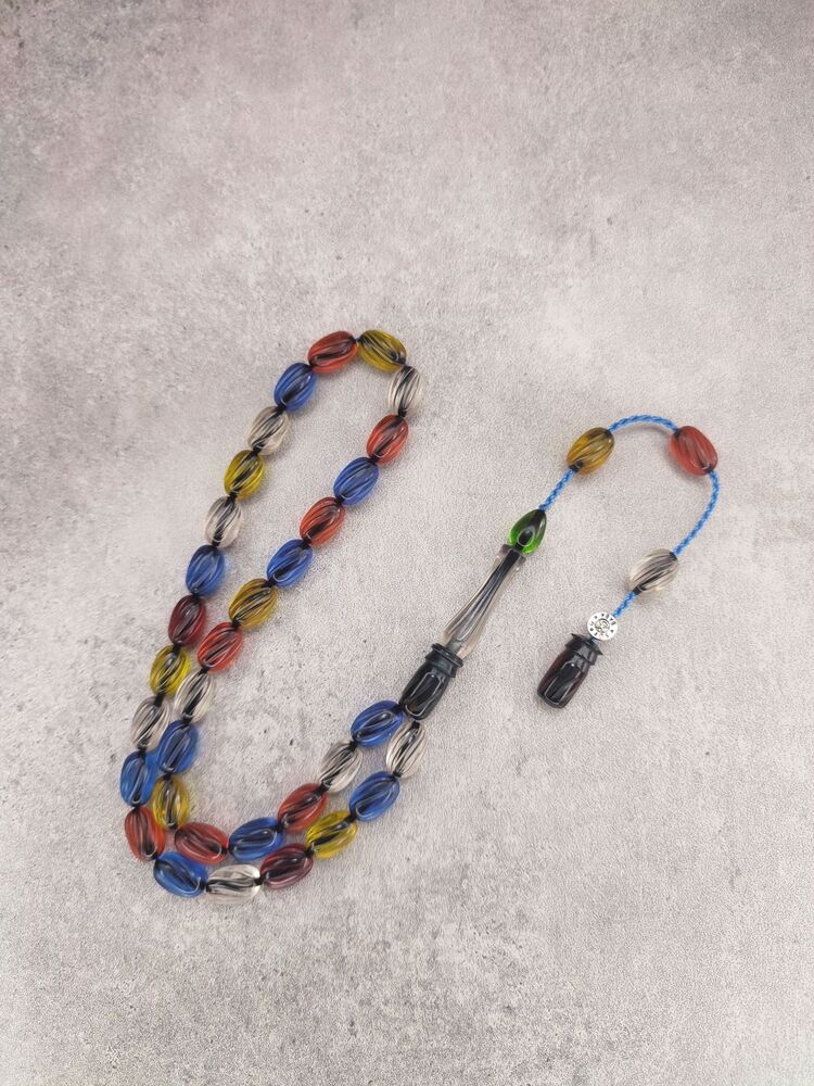 Kalem Oyma İşçilik Kapsül Kesim Multi Color Ateş Kehribar Tesbih