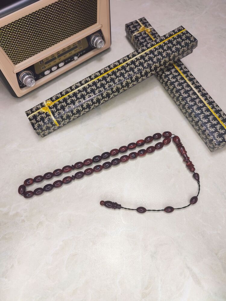 Sistemli Hareli Sıkma Kehribar Tesbih / Halkalı İmame