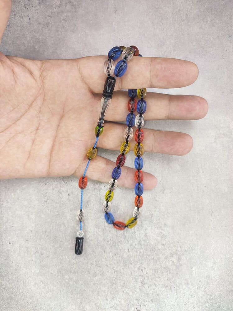 Kalem Oyma İşçilik Kapsül Kesim Multi Color Ateş Kehribar Tesbih
