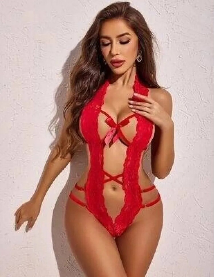Dantelli Derin Dekolteli Seksi Body V2906