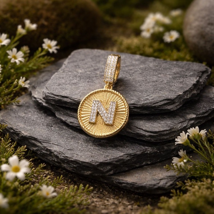 Zirkon Taşlı N Harf Gold Küpe | Paslanmaz Çelik Şık Kadın Takısı