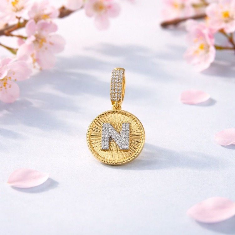 Zirkon Taşlı N Harf Gold Küpe | Paslanmaz Çelik Şık Kadın Takısı