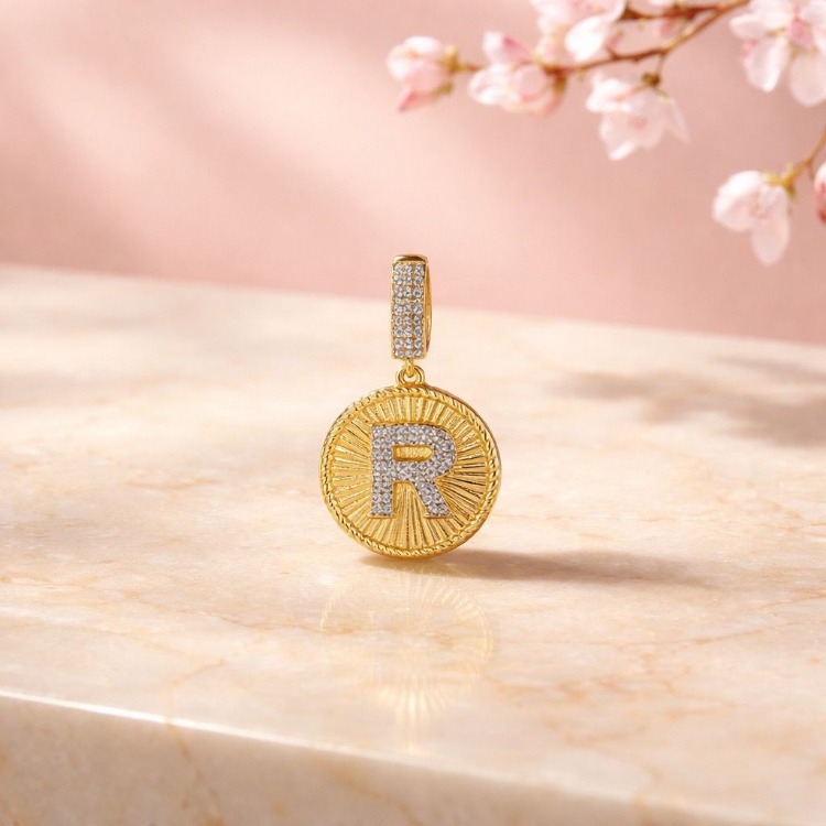 Zirkon Taşlı R Harf Gold Küpe | Paslanmaz Çelik Minimal Kadın Takısı