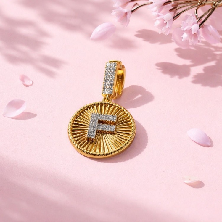 Zirkon Taşlı F Harf Gold Küpe | Paslanmaz Çelik Minimal Kadın Takısı