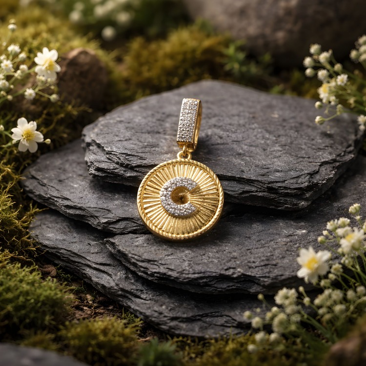 Zirkon Taşlı C Harf Gold Küpe | Paslanmaz Çelik Şık Kadın Takısı