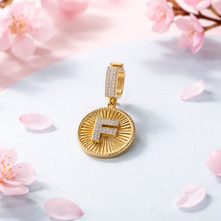 Zirkon Taşlı F Harf Gold Küpe | Paslanmaz Çelik Minimal Kadın Takısı