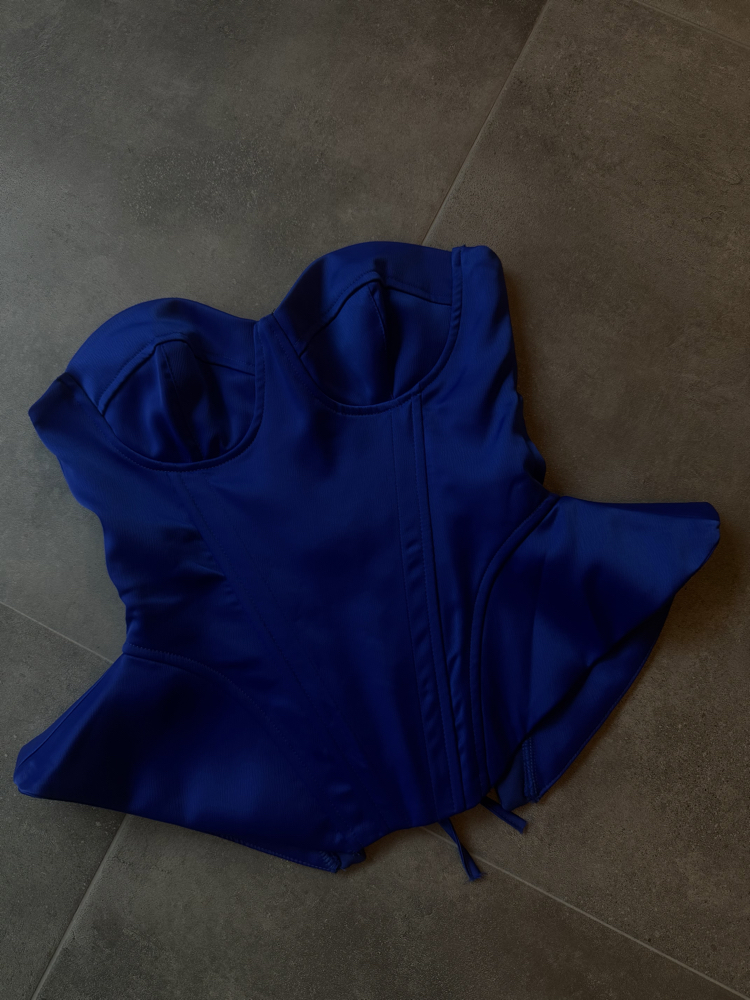 Lacivert saten korse
