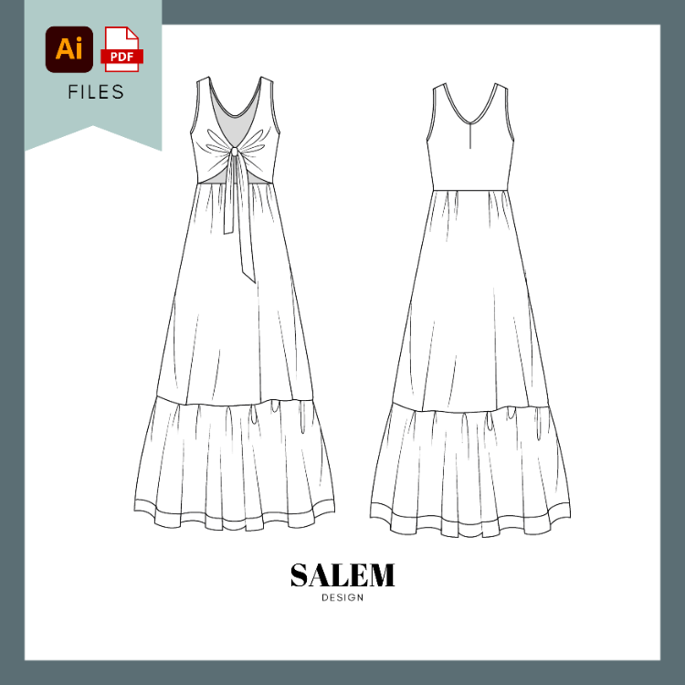 Womens Dresses - 6 Pieces FLAT SKETCHES