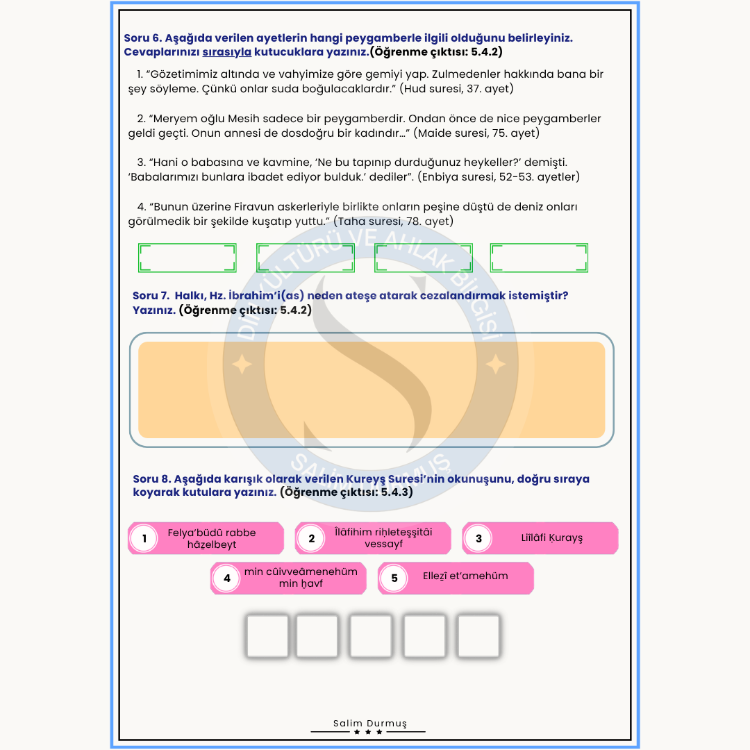 5.Sınıf Din Kültürü 2. Dönem 2. Yazılı – (Tanıtım Fiyatı)
