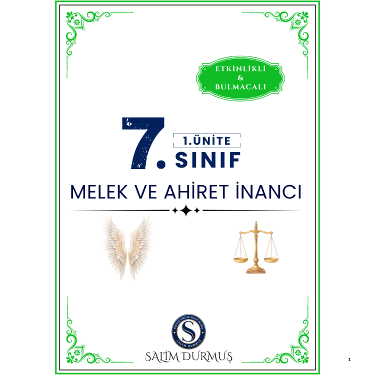 7.Sınıf Din Kültürü 1.Ünite: Melek ve Ahiret İnancı(2026-2027 PDF)