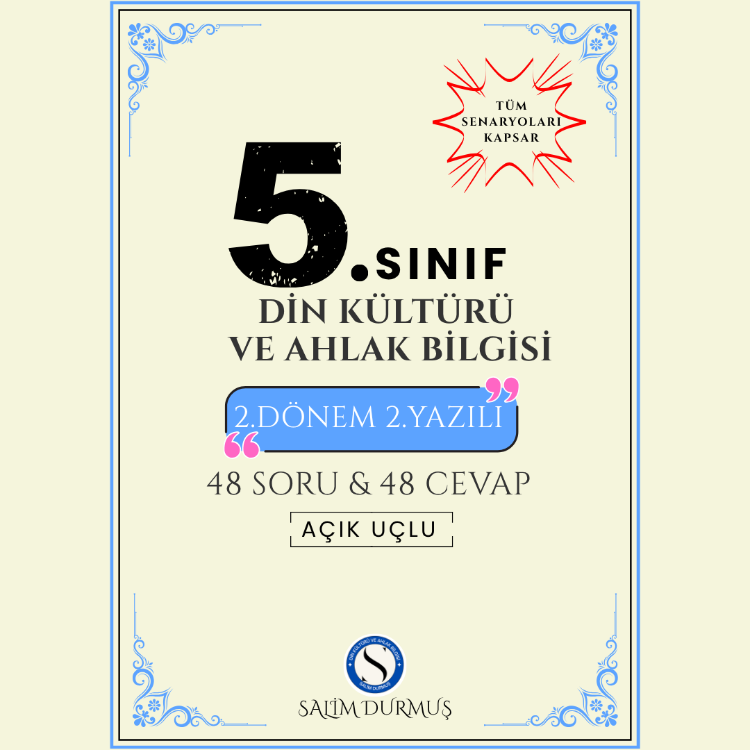 5.Sınıf Din Kültürü 2. Dönem 2. Yazılı – (Tanıtım Fiyatı)