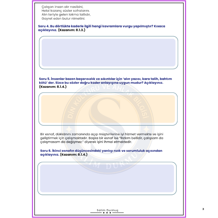 8. Sınıf Din Kültürü 1. Dönem 1. Yazılı Fasikülü (2026-2027 PDF)