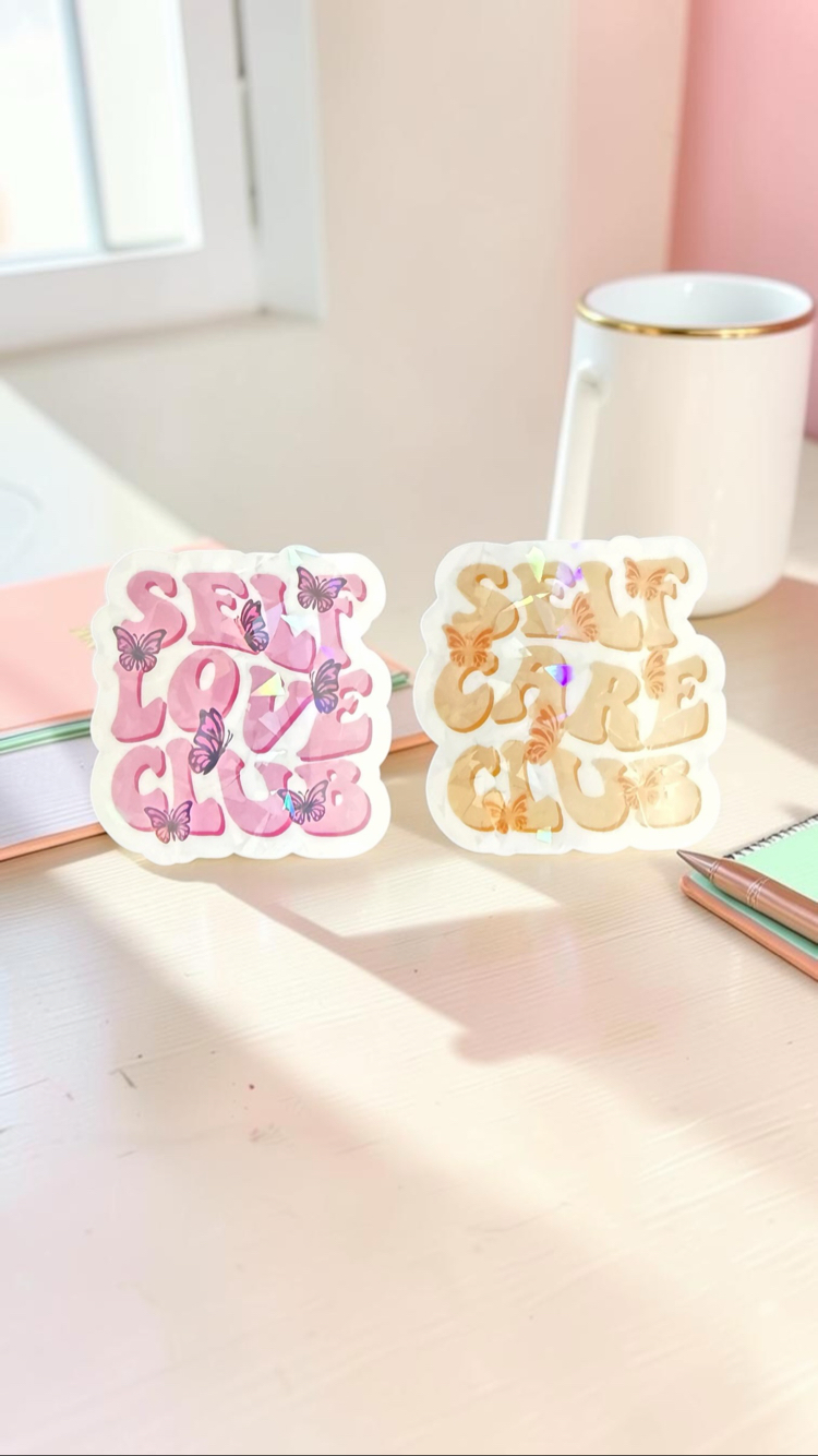 Self Love & Care Club Sticker - Parıltılı - 2li