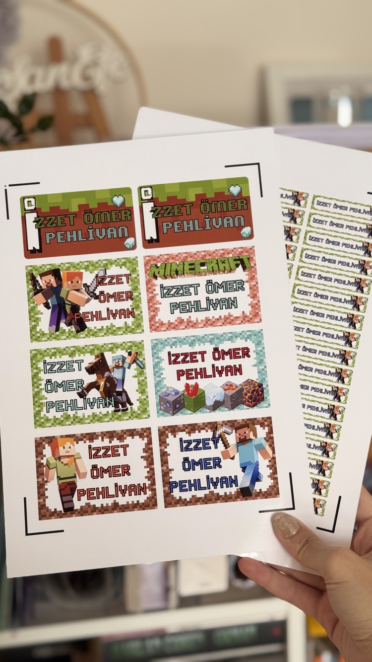 MINECRAFT OKUL ETIKETI 3 sayfa ( Buyuk , Kucuk , Sticker )