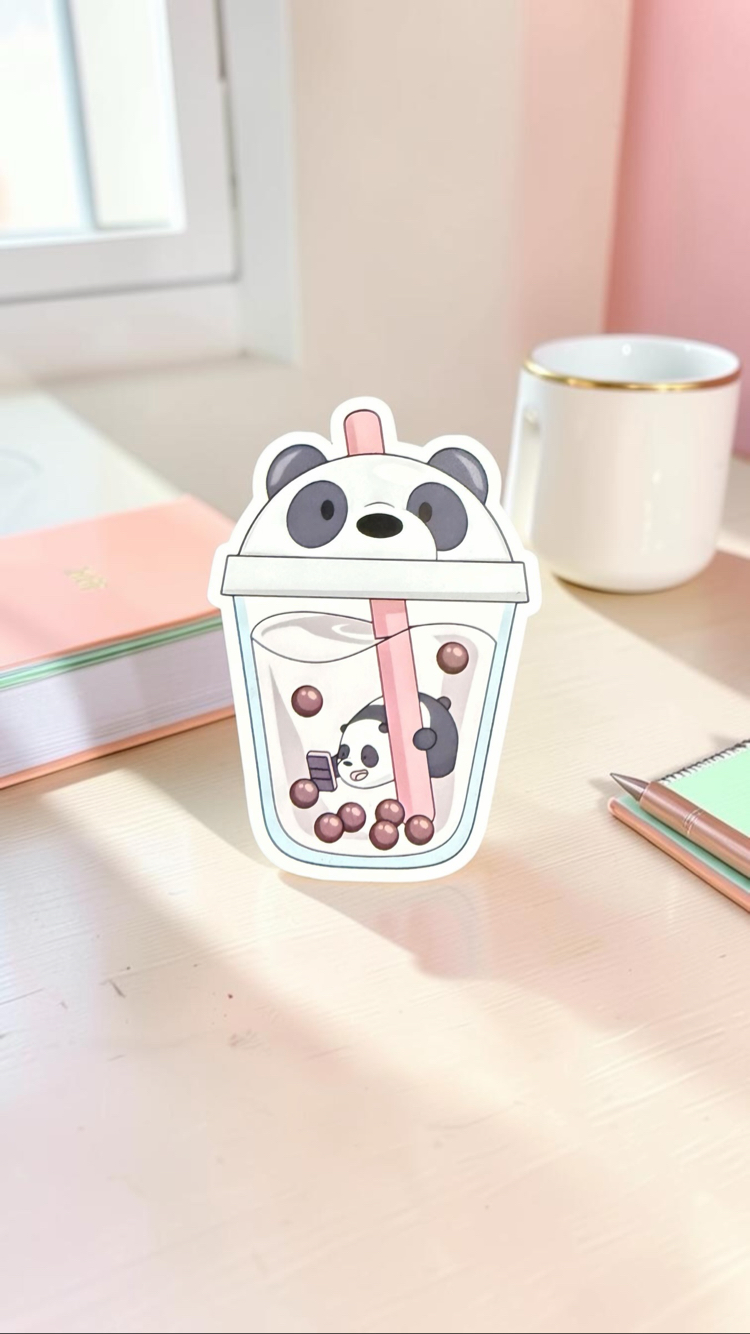 Boba Tea Sticker - Parlak - Tekli
