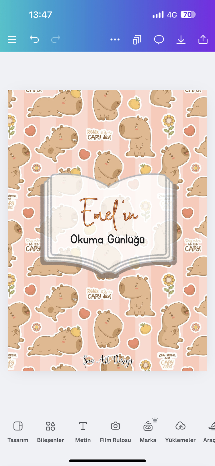 KAPIBARA OKUMA GUNLUGU TURUNCU TEMA + Kapibara Sticker Set