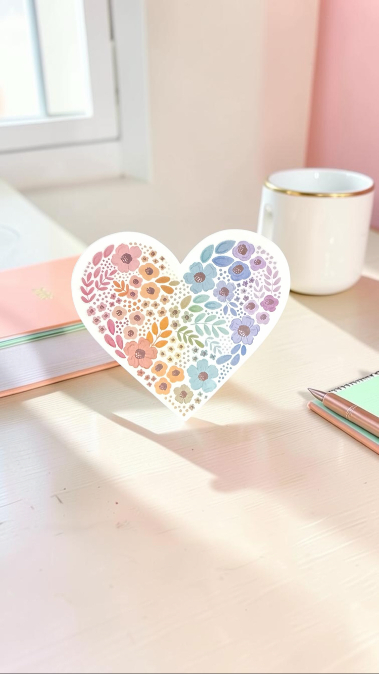 Çiçek Kalp Sticker - Tekli - Parıltılı