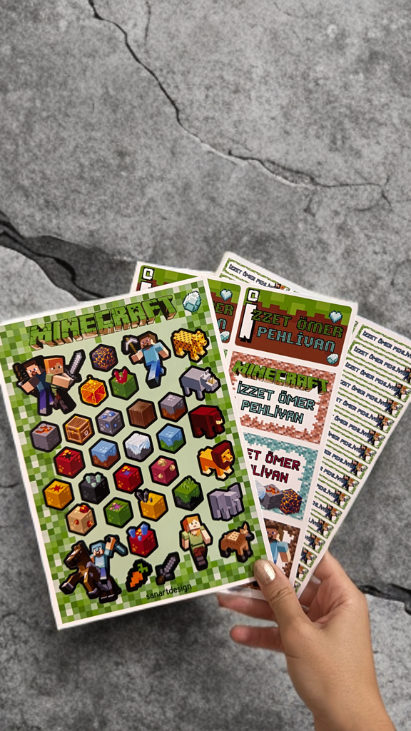 MINECRAFT OKUL ETIKETI 3 sayfa ( Buyuk , Kucuk , Sticker )