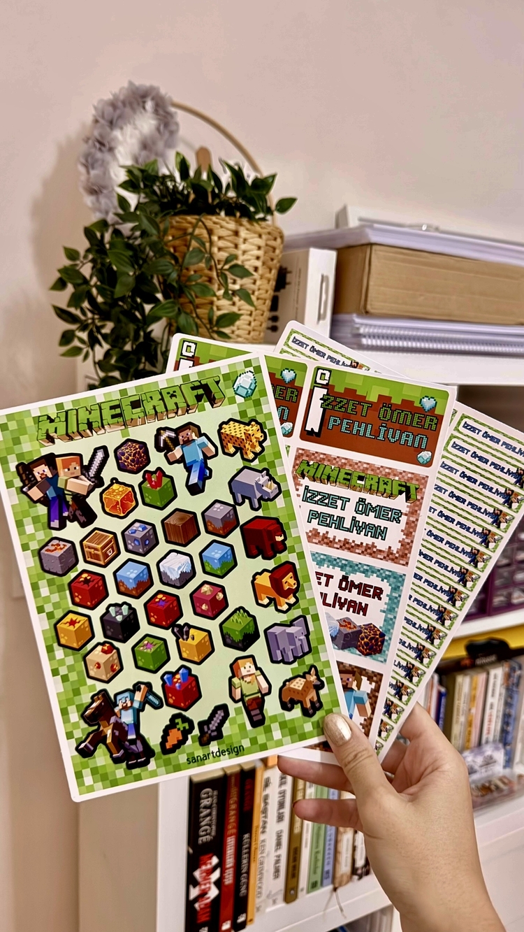 MINECRAFT OKUL ETIKETI 3 sayfa ( Buyuk , Kucuk , Sticker )