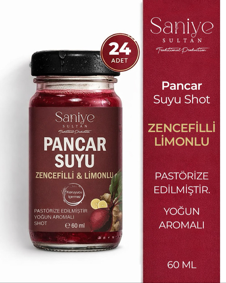 Pancar Suyu 24’lü Paket (Zencefil ve Limonlu) Shot | 60 ml × 24 Günlük Kür