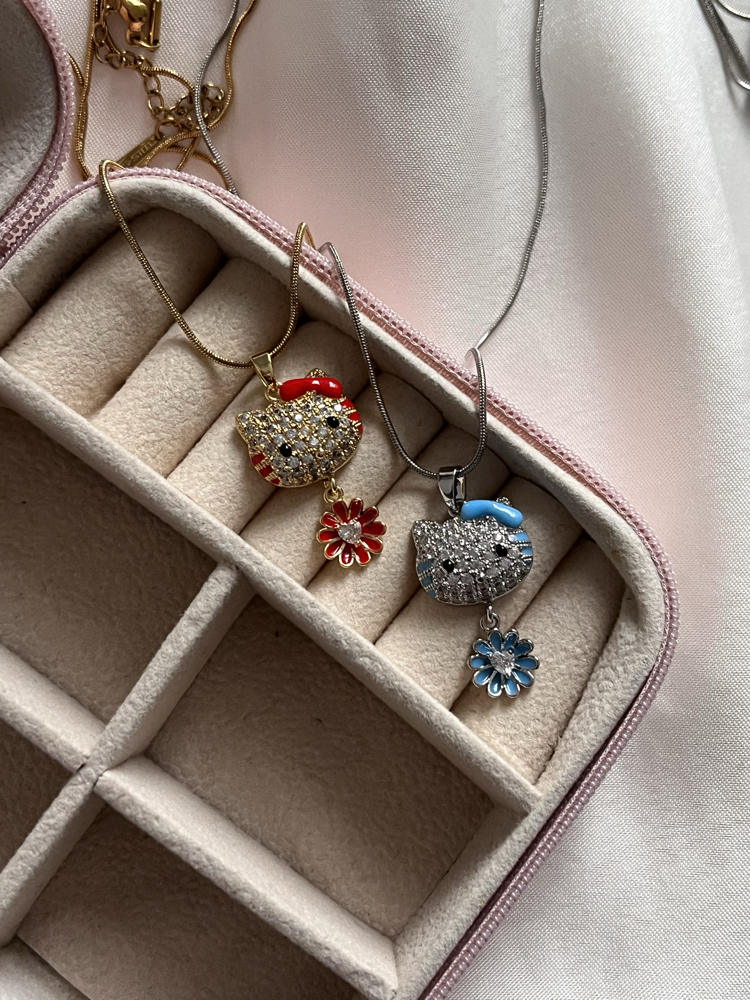 Çelik | Silver Mavi Hellokitty Kolye 