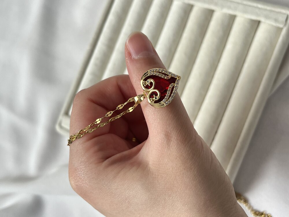 Gold Ateşli Kalp Kolye 