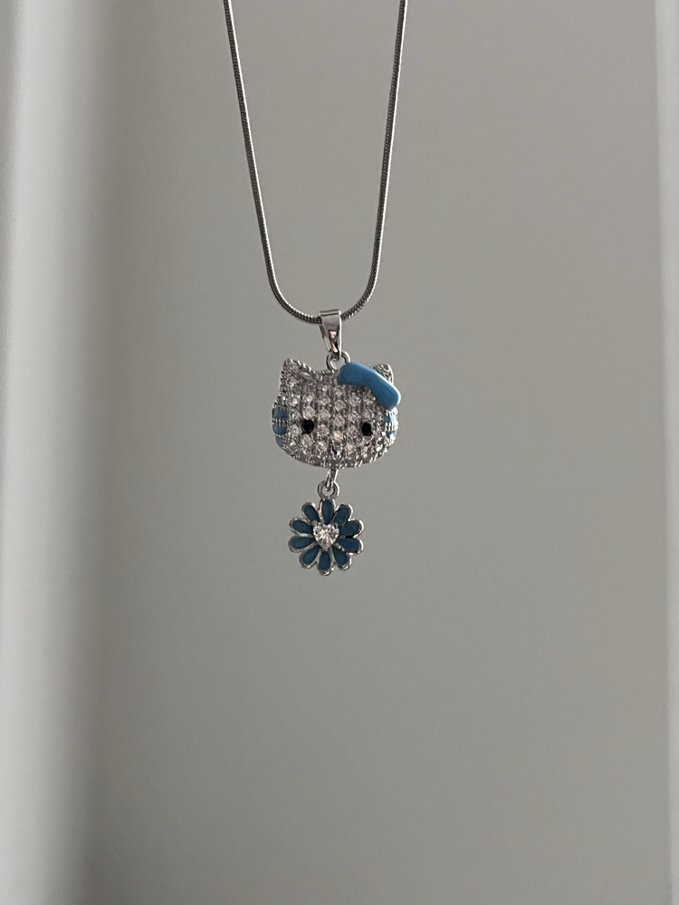 Çelik | Silver Mavi Hellokitty Kolye 
