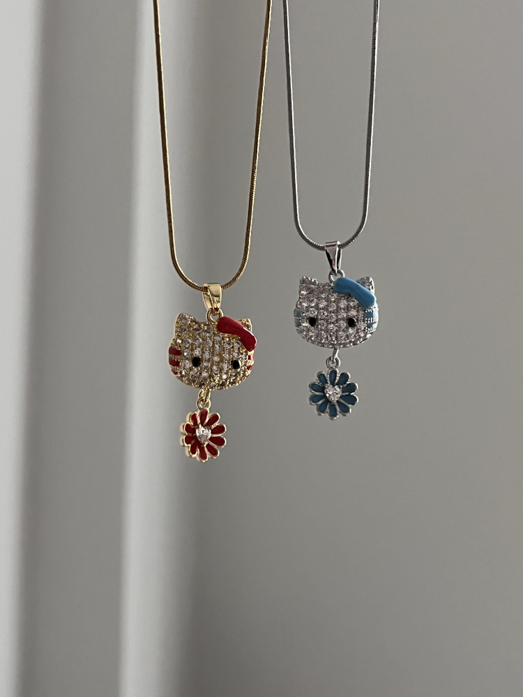 Çelik | Silver Mavi Hellokitty Kolye 