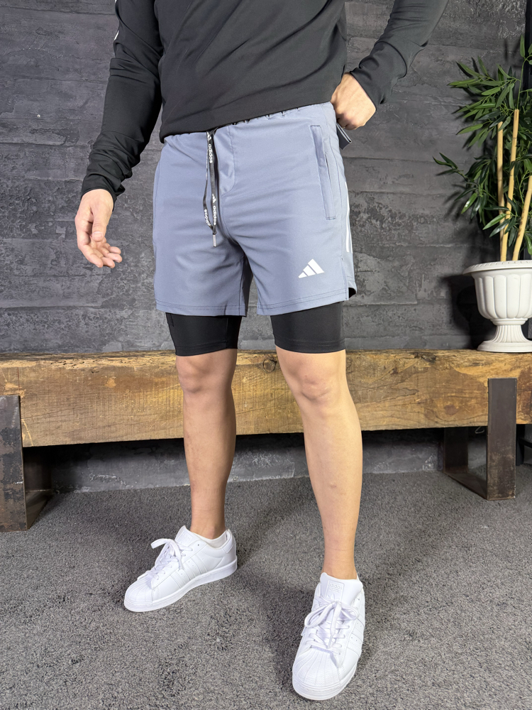 Adidas 2 in 1 Taytlı Antrenman Spor Şortu Gri 