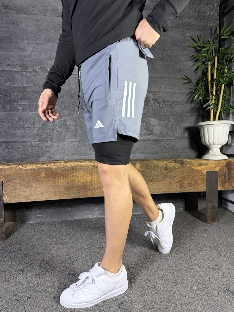 Adidas 2 in 1 Taytlı Antrenman Spor Şortu Gri 