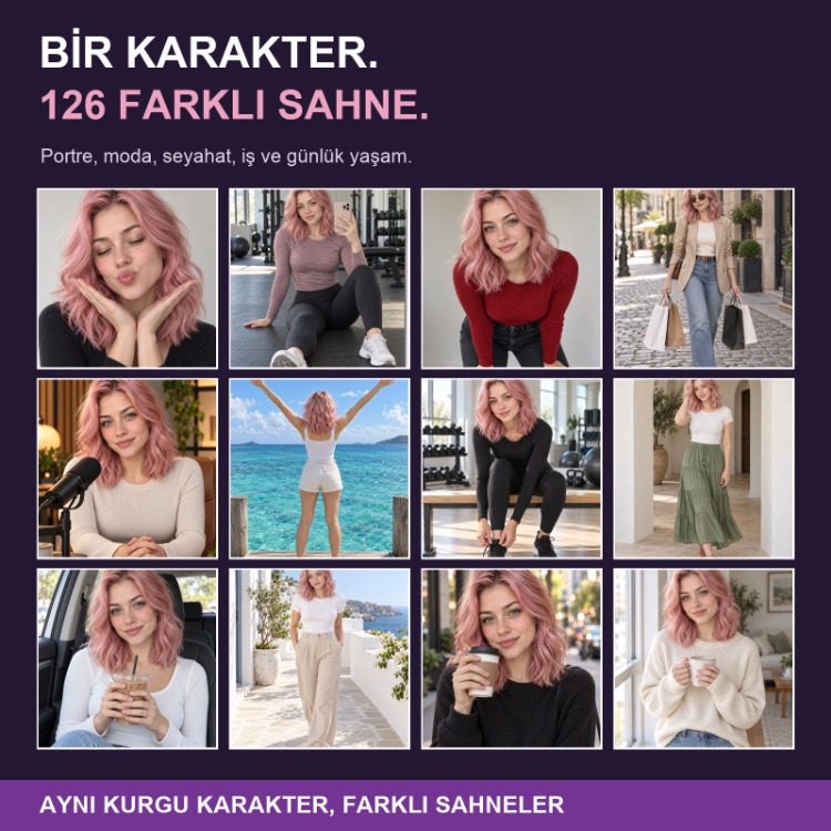 AI Influencer Studio 126 | Karakter Oluşturma ve 126 Sahne Kiti