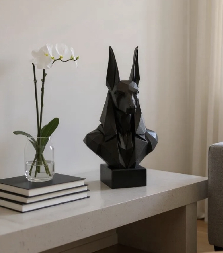 Geometrik Siyah Köpek Heykeli Modern Dekorasyon
