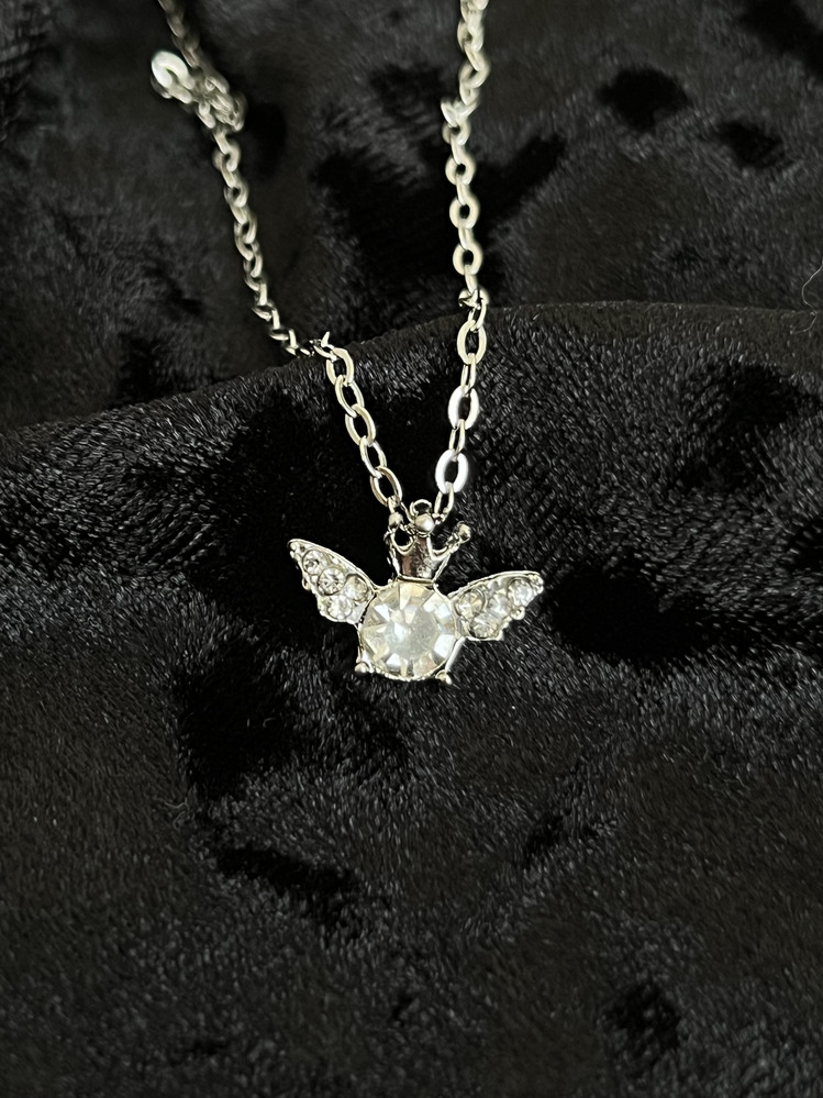 Silver Çelik Minimal Melek Kanatlı Taş Kolye