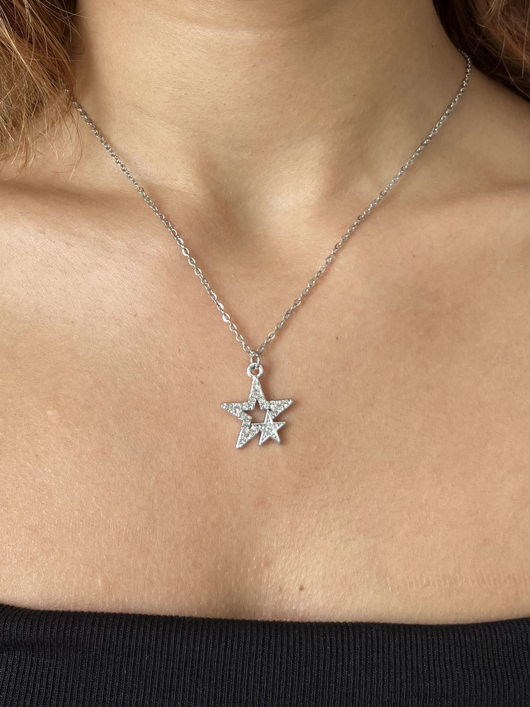 Silver Çelik Stargirl Yıldız Taşlı Kolye