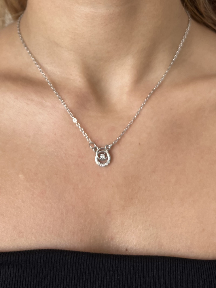 Silver Çelik Taşlı İç İçe Halka Kolye