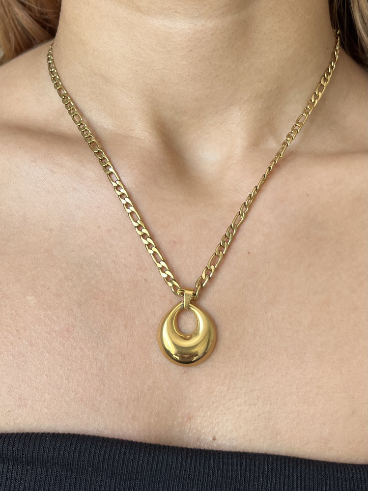 Gold Çelik Kalın Zincir Modern Damla Kolye