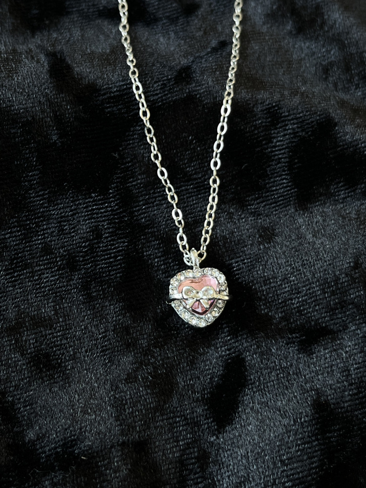 Silver Çelik Pembe Kalp Taşlı Kolye
