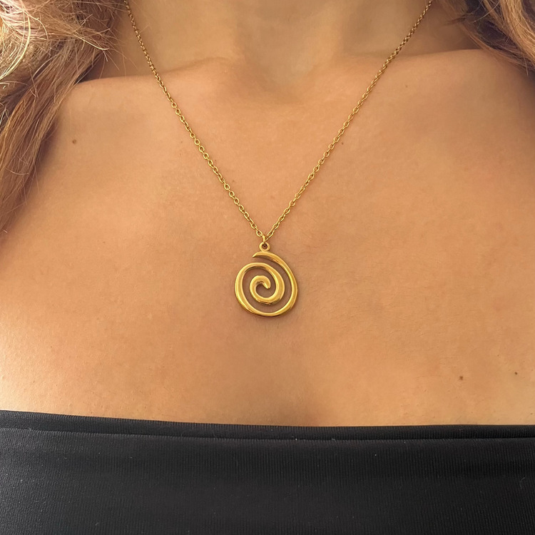 Gold Çelik Spiral Kolye 