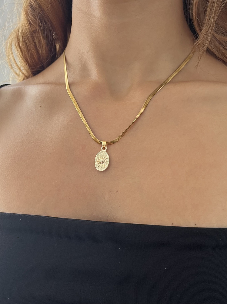 Gold Çelik Güneş Plaka Kolye 