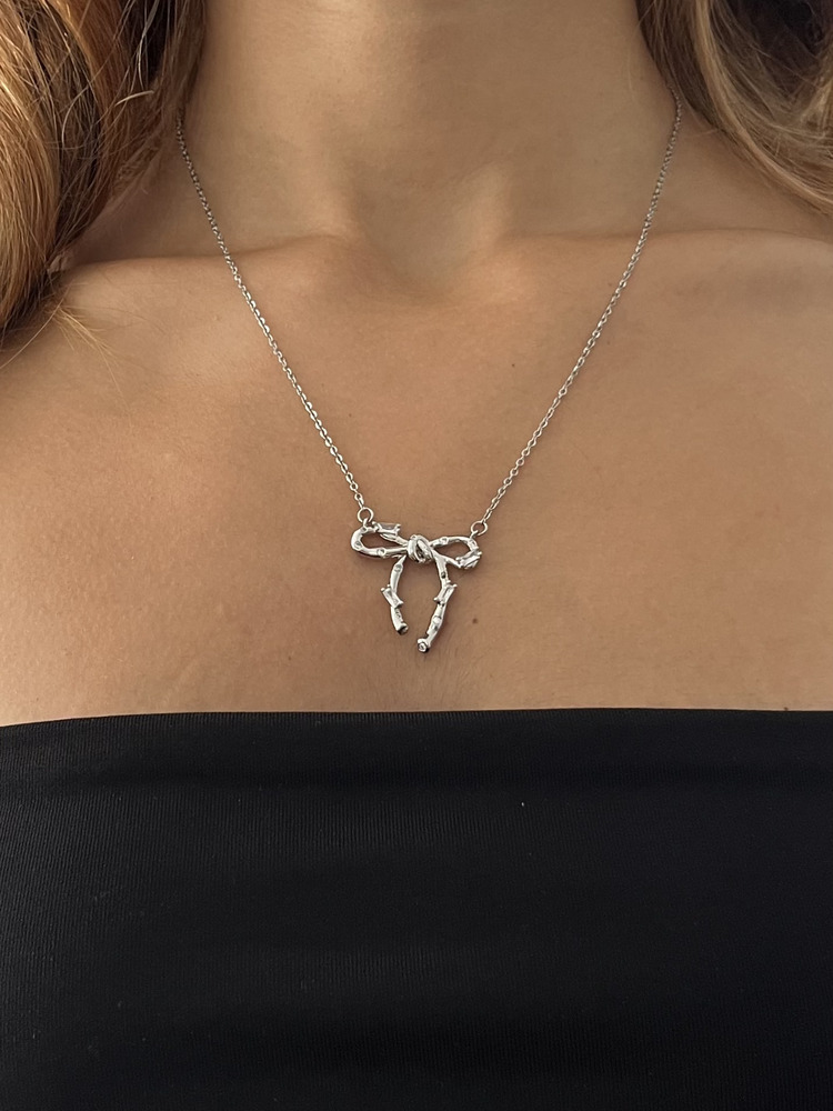 Silver Çelik Fiyonk Baget Taşlı Kolye