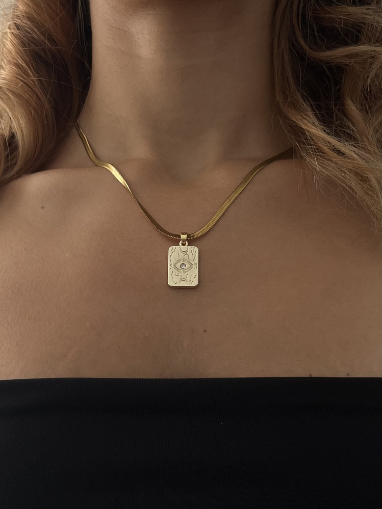 Gold Çelik Göz Plaka Kolye 
