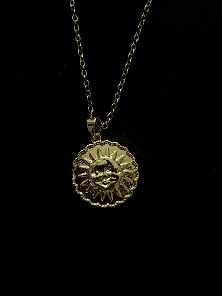 Gold Çelik Ay Güneş Kolye 