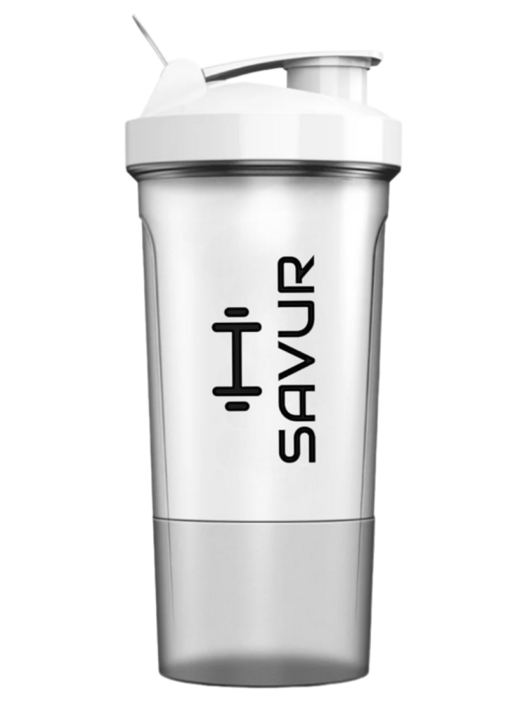 Beyaz Shaker 550 ml - Sporcu Shaker + Toz Saklama Kabı