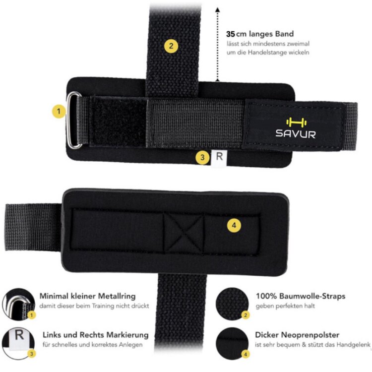 Bilekli Fitness Strap - Lifting Straps, Ağırlık Kayışı Siyah