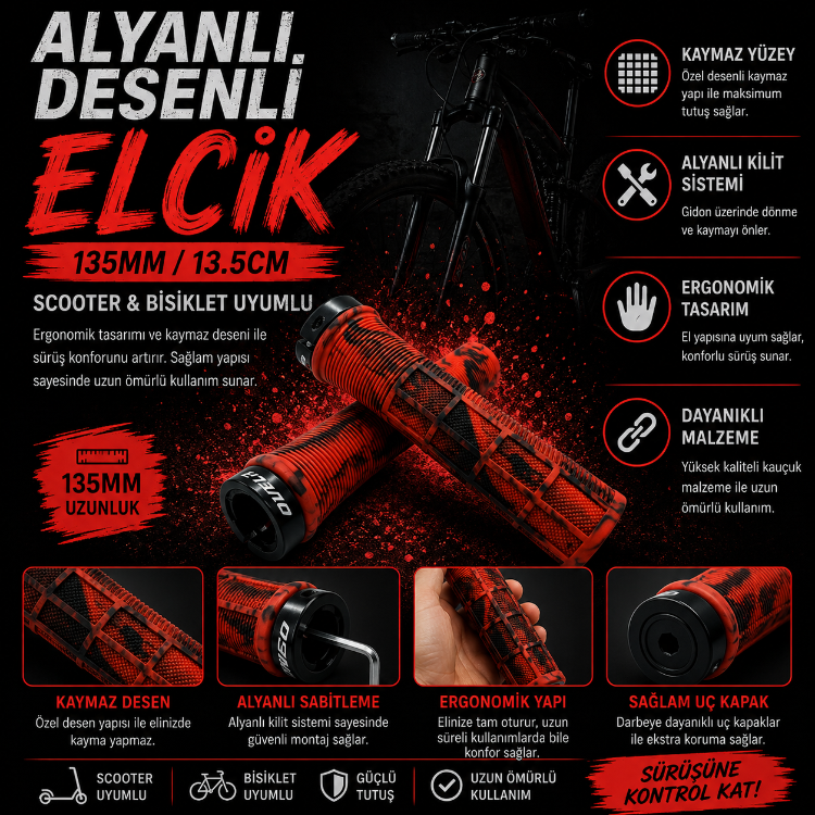 Ovela Alyanlı Desenli Elcik Scooter & Bisiklet Uyumlu - Kırmızı