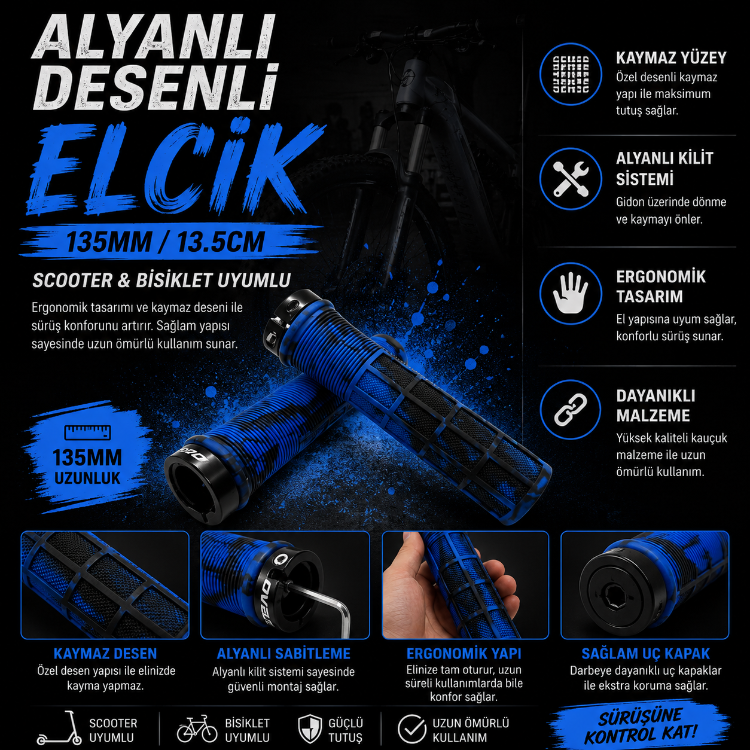 Ovela Alyanlı Desenli Elcik Scooter & Bisiklet Uyumlu - Mavi